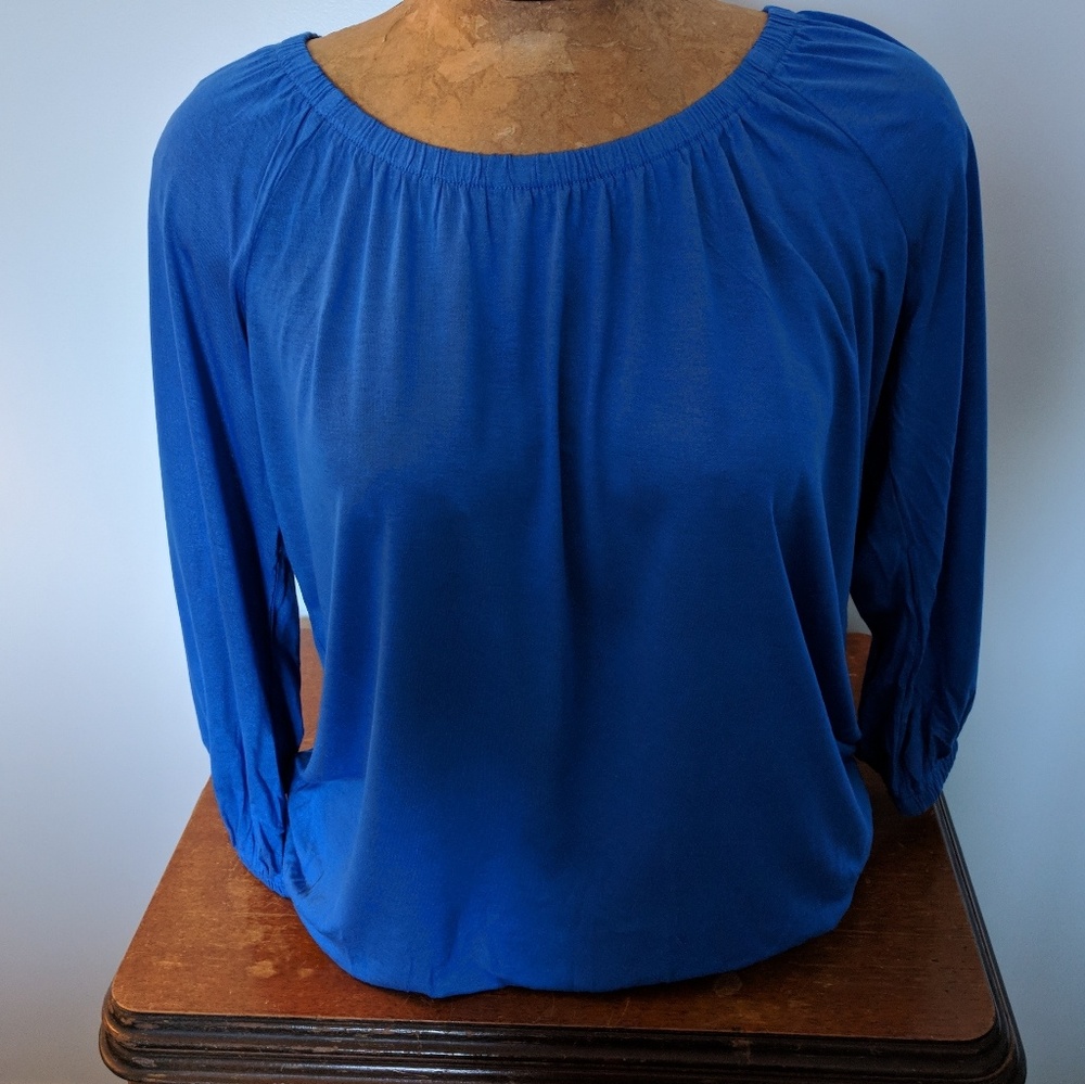 Ann Taylor Blue Knit 3/4 Length Sleeve Shirt S New